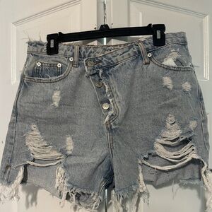 Distressed denim shorts